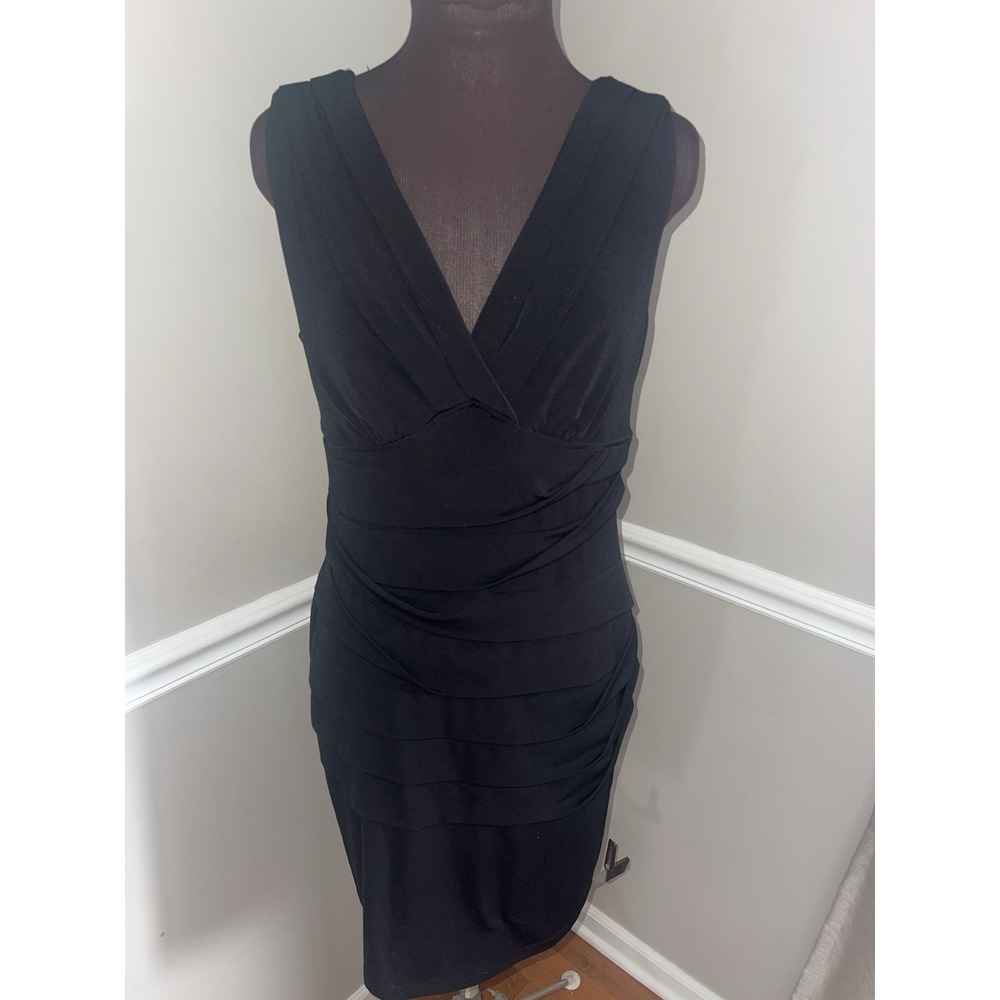 Connected Apparel Layered V Neck‎ Black Party Dress Womens 12 Elegent Stretchy